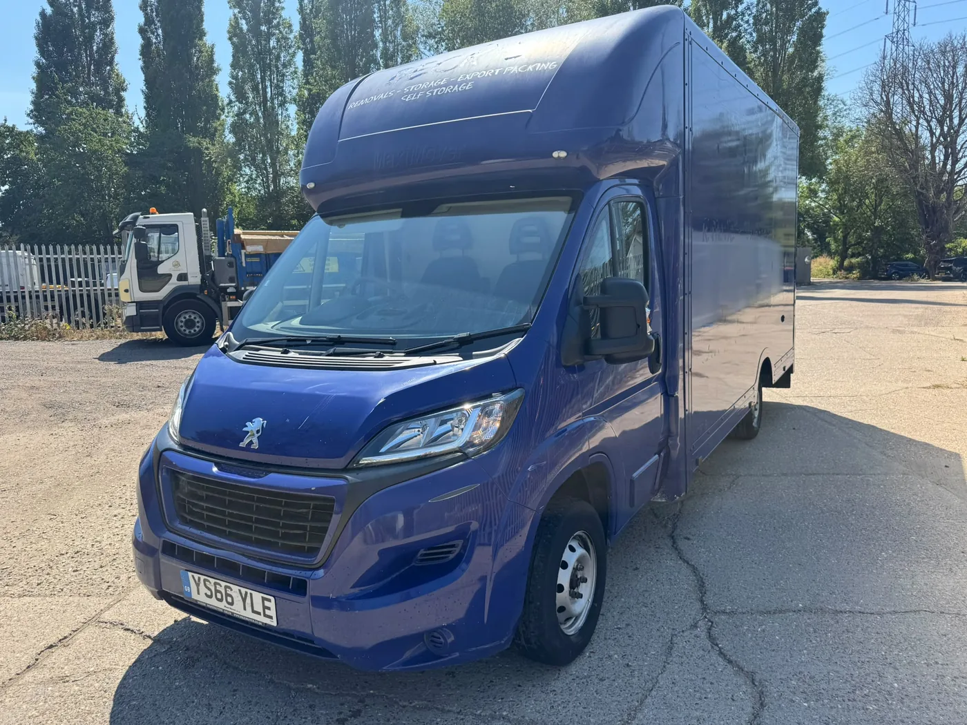 Blue Peugeot Boxer Luton van recently purchased by European Commercials